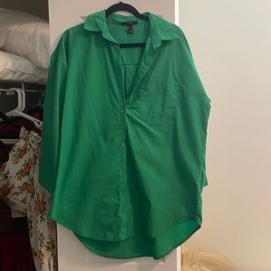 Forever 21 Green Oversized Button Down Shirt